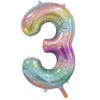 3 Pastel Rainbow Number Foil Balloons 86cm (34")