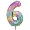 6 Pastel Rainbow Number Foil Balloons 86cm (34")