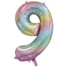 9  Pastel Rainbow Number Foil Balloons 86cm (34")