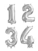 Silver "0"-"9"  Numbers 35cm Foil Balloons Air Filled Only