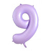 9 Pastel Lilac / Purple Number Foil Balloons 86cm (34")