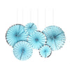 Pastel Blue With Silver Rim 6Pk Haning Fans Decorations Value Pack