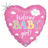 Welcome Baby Girl Pink Betallic Foil 45cm Balloon