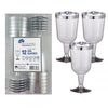 12pk Wine Silver Trim Plastic Glasses