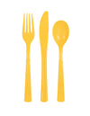 Yellow Reusable Plastic Cutlery Spoon Fork Knife 18pk