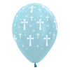 6Pk Holy Cross Pearl Blue Latex Balloons -SEMPERTEX