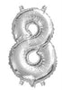 Silver "0"-"9"  Numbers 35cm Foil Balloons Air Filled Only