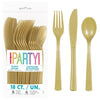 Gold Reusable Plastic Cutlery Spoon Fork Knife 18pk