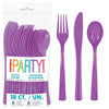 Purple  Reusable Plastic Cutlery Spoon Fork Knife 18pk