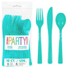 Caribbean Teal Reusable Plastic Cutlery Spoon Fork Knife 18pk