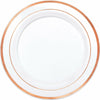 Rose Gold Dual Trim Large White Plastic Plates