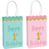 1st Birthday Girl Pink & Turquoise Paper Gift Bags 8Pk