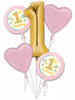 1st Birthday Girl Pink Foil Balloons Bouquet